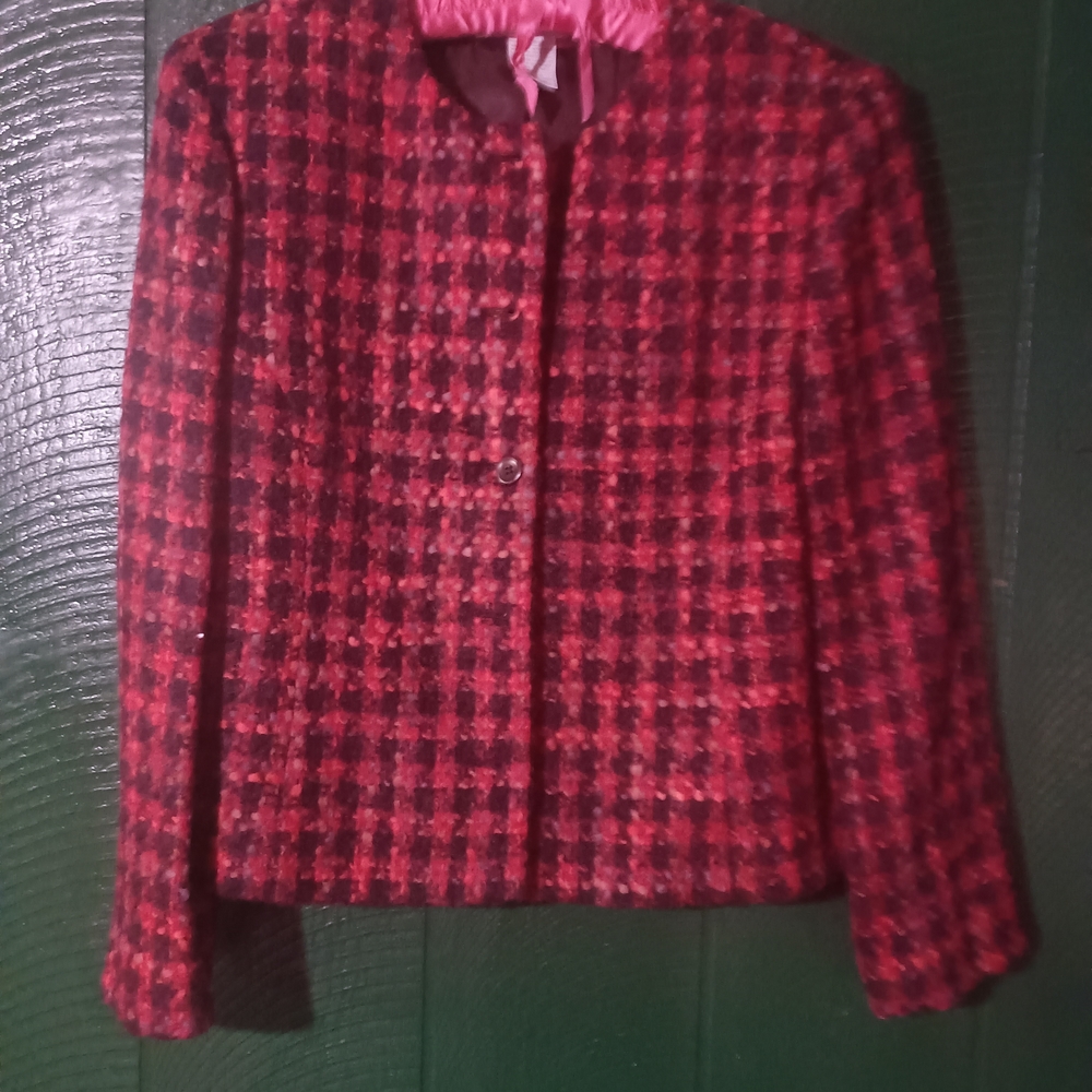 Vintage Jones New York Wool Mohair Alpaca Red Plaid Blazer Jacket